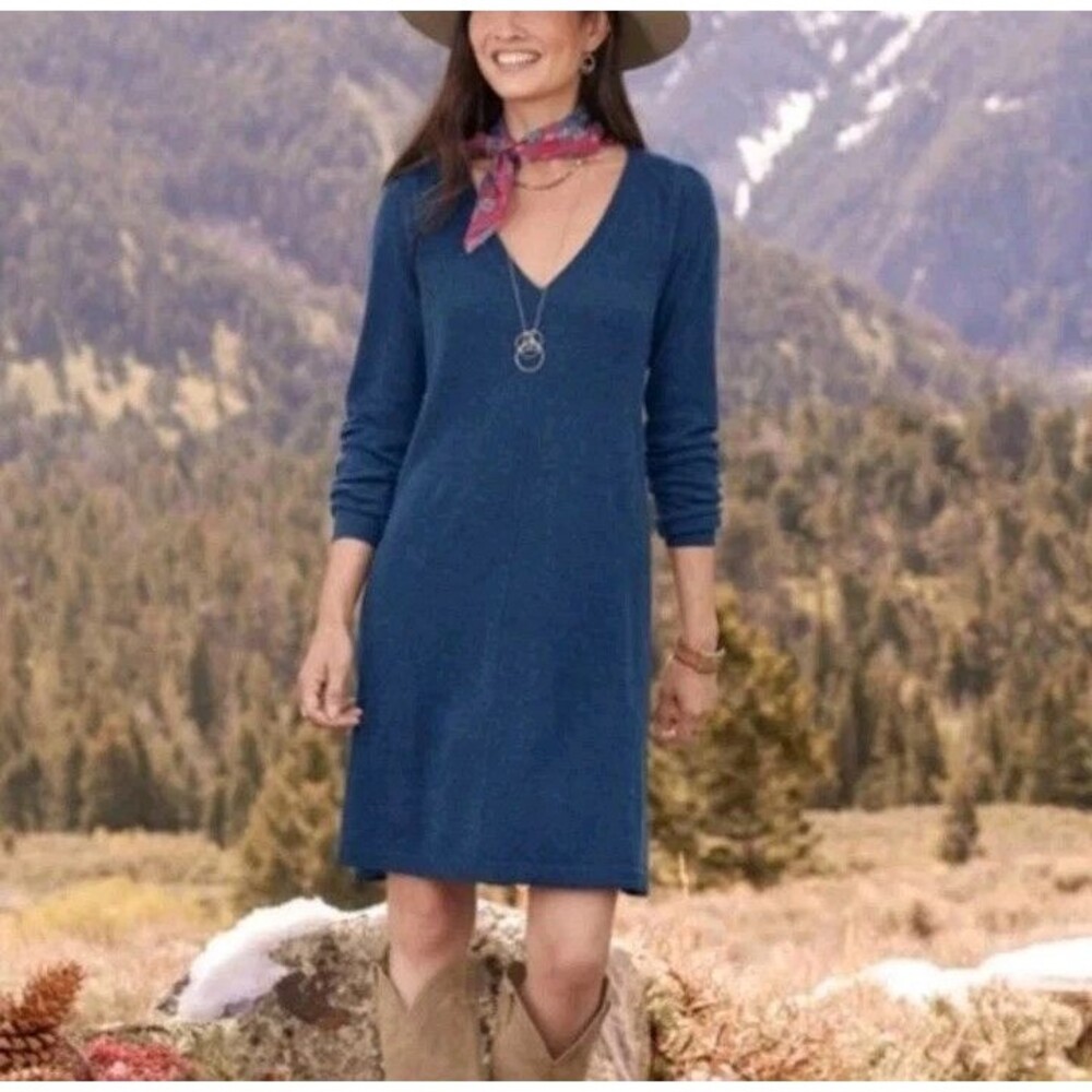 NWT Sundance Women’s Navy Blue Cashmere Long Sleeved Sweater Dress Shift Med